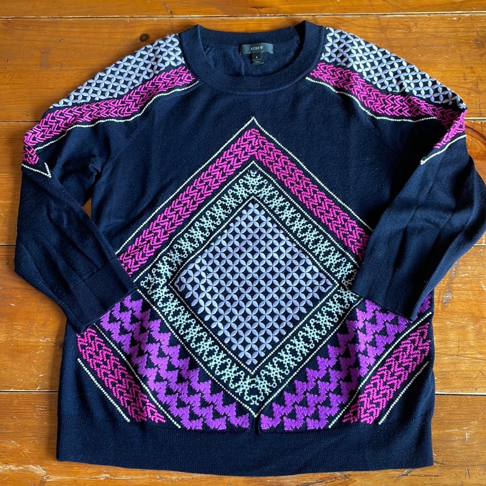 J Crew Light Wool Sweater w Print